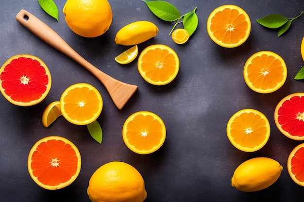 Photo gratuite un tas d'oranges et de citrons sur un fond sombre
