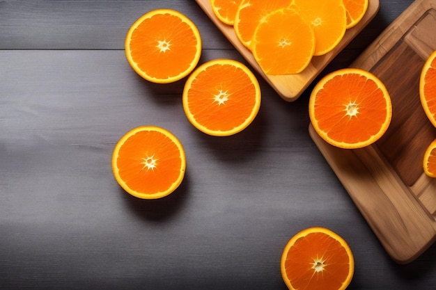 Photo gratuite un tas d'oranges sont sur une table à côté d'une planche à découper