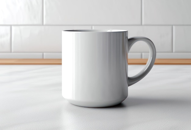 Une tasse de café blanche dans une scène de cuisine