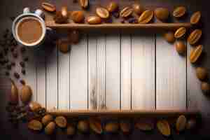 Photo gratuite une tasse de café et des grains de café sur un plateau en bois