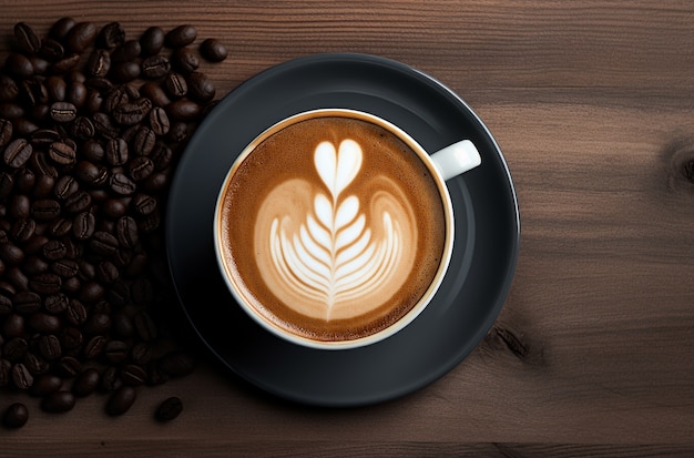 Tasse de café avec des grains de café torréfiés