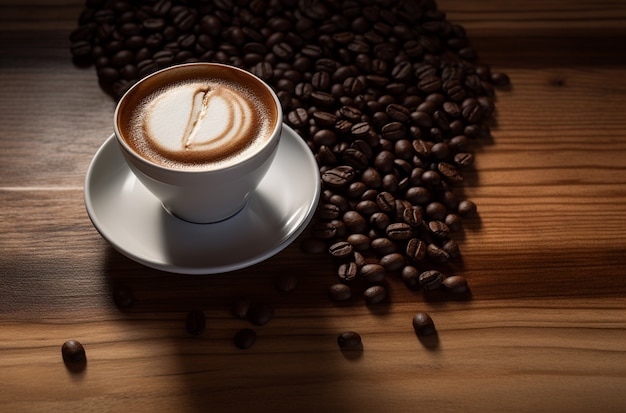 Tasse de café avec des grains de café torréfiés