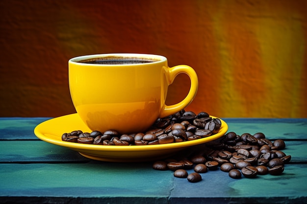 Photo gratuite tasse de café avec des grains de café torréfiés