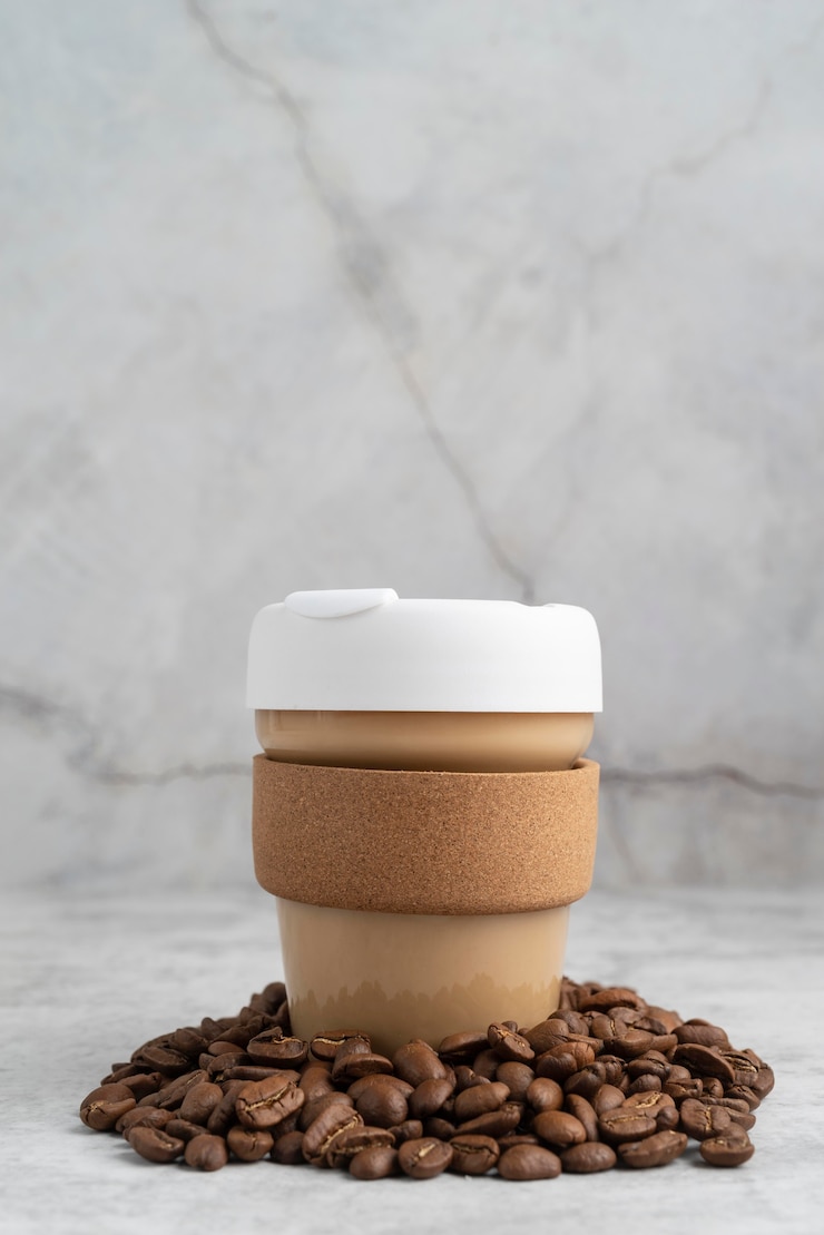 Photo gratuit tasse de café et les grains de café