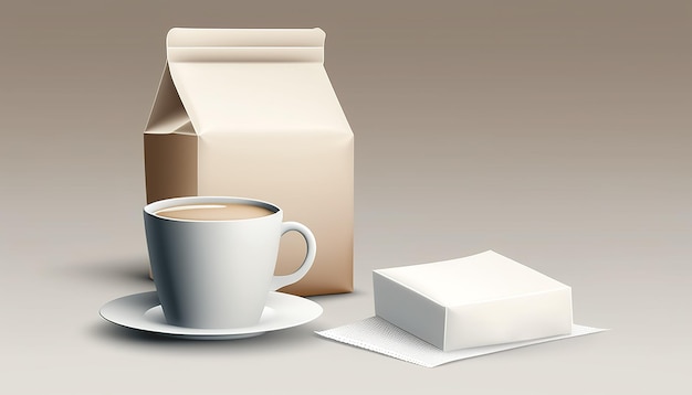 Une tasse de café et un paquet de grains de café AI générative