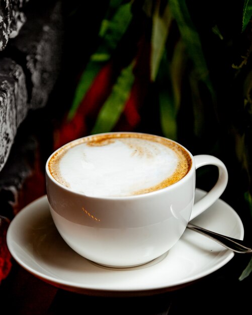 Une tasse de cappuccino blanc avec de la mousse sur le dessus