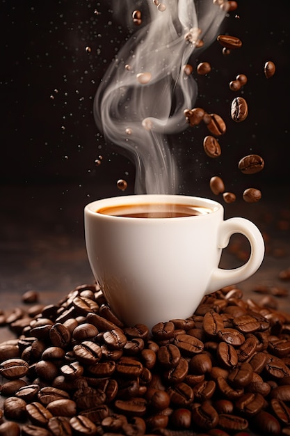 Tasse et grains de café délicieux