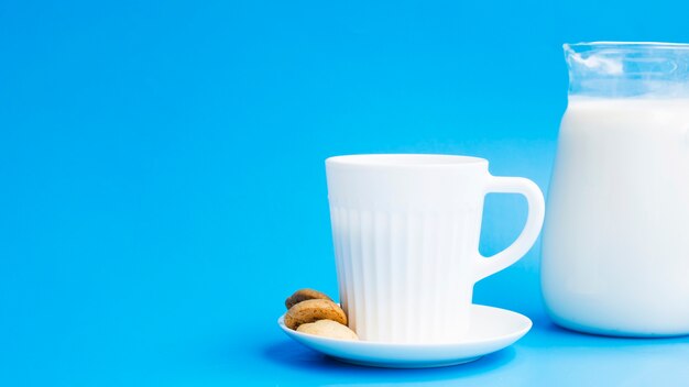 Tasse de lait avec des biscuits