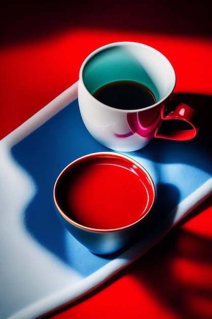 Photo gratuite tasses rouges et bleues avec anse en forme de cœur