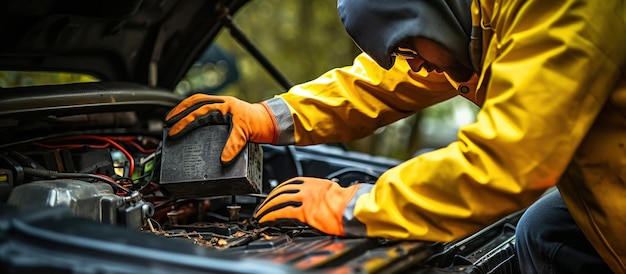 Photo gratuite un technicien en gants examine la batterie d'un véhicule électrique