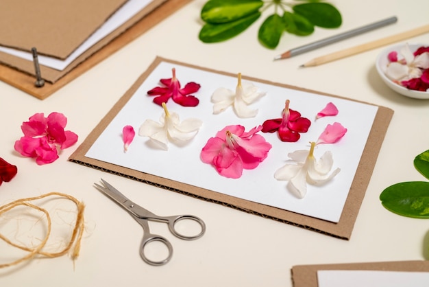 Technique de presse à fleurs à angle élevé nature morte