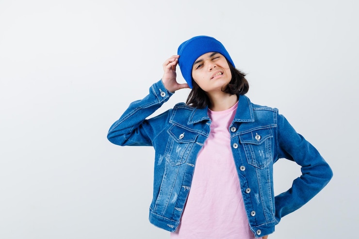 Photo gratuit teen femme en chemise à carreaux et bonnet gesticulant isolé