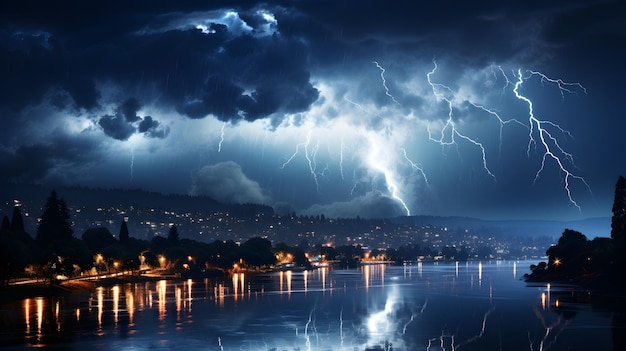 Photo gratuite tempête de ville frappée par la foudre