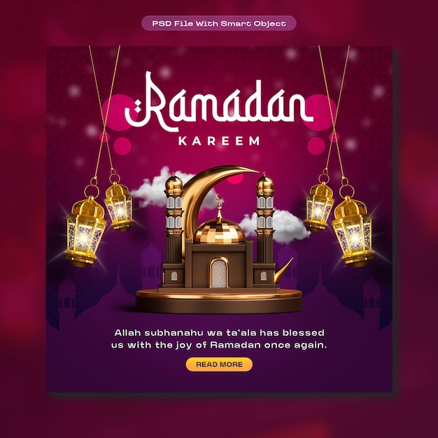 Template de conception de post sur les médias sociaux du festival islamique du Ramadan Kareem