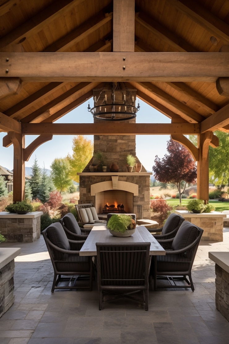 Photo gratuit terrasse rustique avec mobilier de jardin et végétation