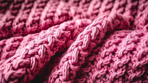 Texture de tissu rose en laine tricoté IA générative