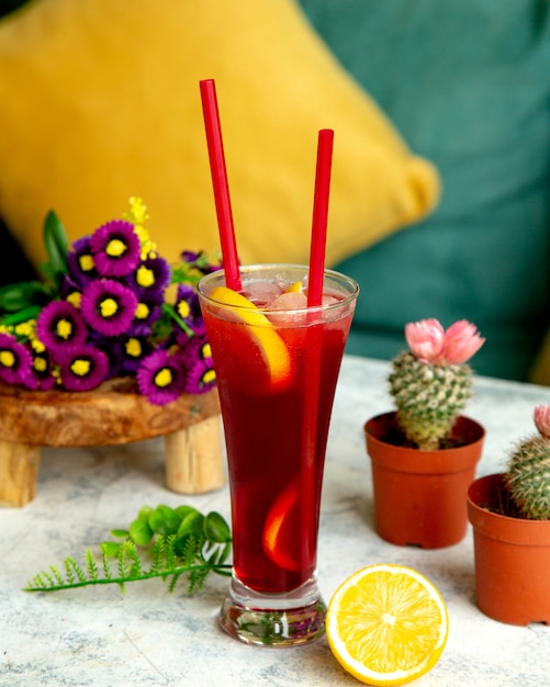 Thé glacé fait maison avec des tranches d'orange