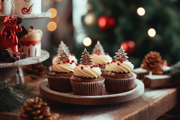 Photo gratuite thème d'hiver de délicieux cupcakes