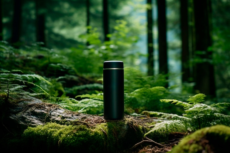 Photo gratuit thermos pour un mouvement de voyage durable