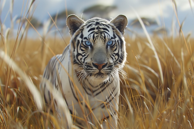 Photo gratuite le tigre blanc du bengale dans la nature