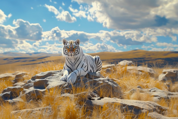 Photo gratuite le tigre blanc du bengale dans la nature