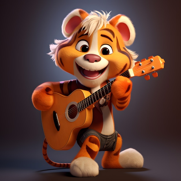 Tigre coupé jouant de la guitare