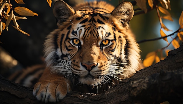 Photo gratuite tigre majestueux, beauté sauvage, regardant une scène tranquille, herbeuse d'afrique générée par l'intelligence artificielle