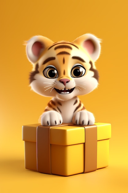 Photo gratuite tigre mignon avec cadeau en studio