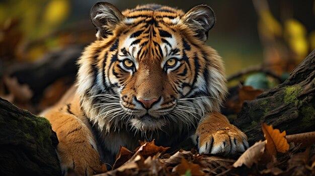 Tigre de Sibérie Panthera tigris altaica dans la forêt