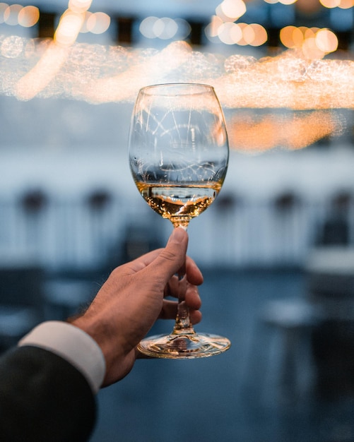 Photo gratuite tir vertical d'un homme avec un verre de vin