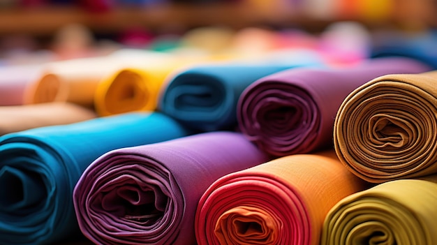 Photo gratuite des tissus colorés soigneusement alignés dans une usine textile traditionnelle