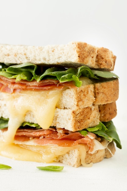 Toast frais avec gros plan de fromage et légumes