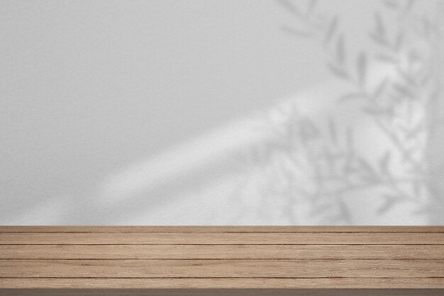Toile de fond du produit, plancher en bois vide avec ombre de feuilles