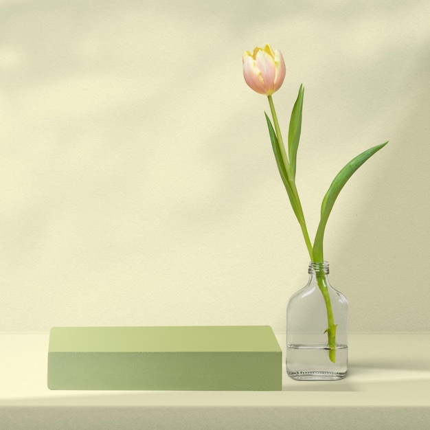 Toile de fond de produit de fleur avec tulipe en vert