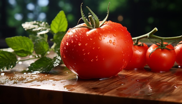 Photo gratuite tomate organique fraîche une tranche saine sur une table en bois rustique générée par l'intelligence artificielle