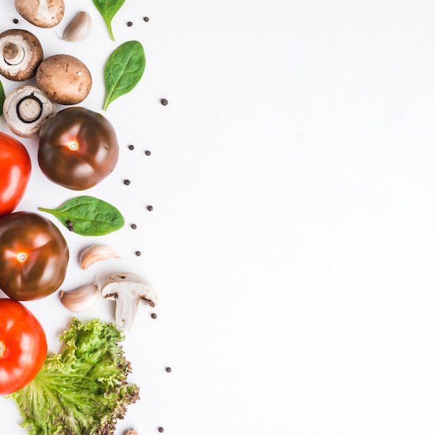 Photo gratuite tomates près de champignons et d'herbes