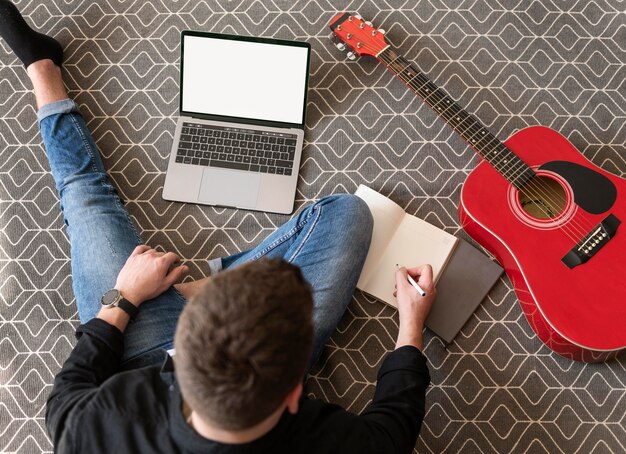 Top View Man Writing Paroles