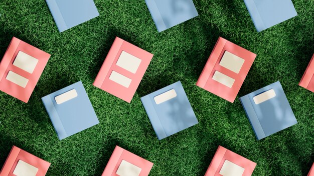 Top vue des livres sur l'arrangement de l'herbe