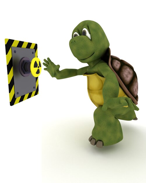 Tortoise poussant un bouton jaune