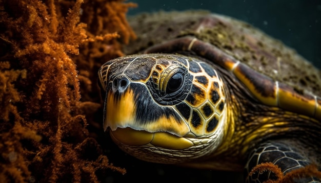 Photo gratuite tortue de mer multicolore nageant dans un récif corallien généré par l'ia