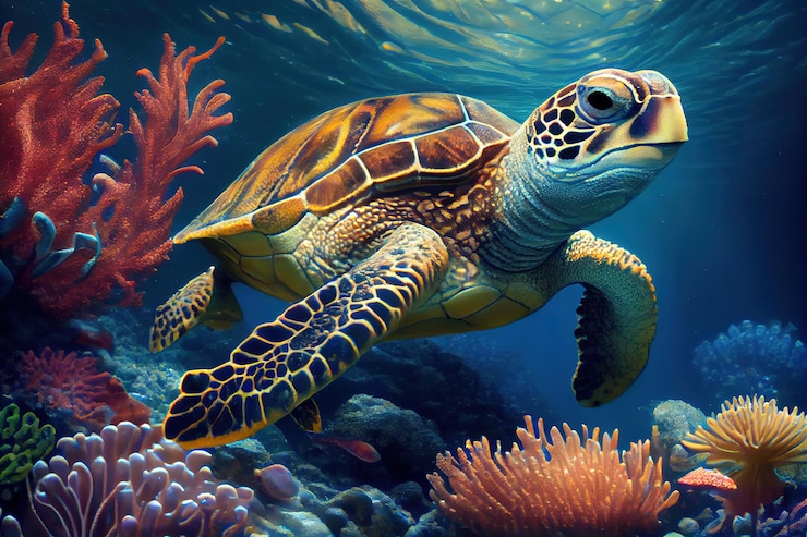 Photo gratuit tortue de mer sous l'eau vie marine naturelle avec coraux 4