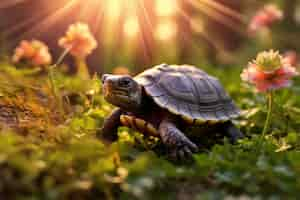 Photo gratuite tortue mignonne en forêt