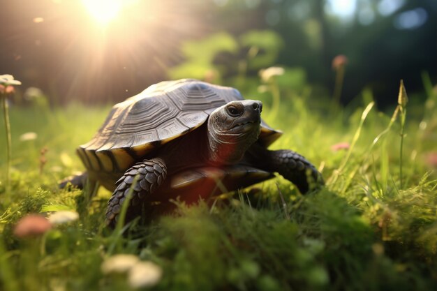 Tortue mignonne en forêt