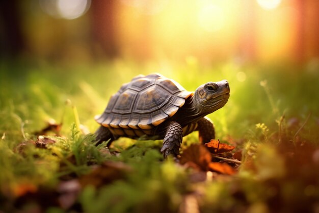 Tortue mignonne en forêt