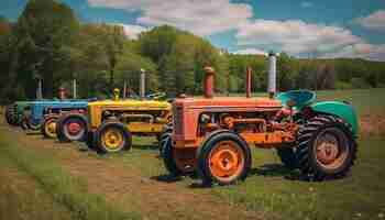 Photo gratuite un tracteur vert coupe du blé dans un pré rural généré par l'ia