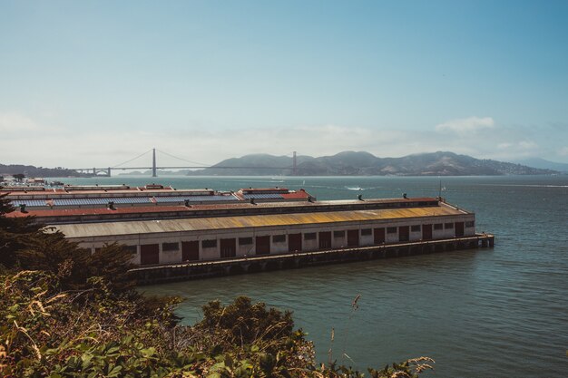 Train marron et blanc sur le pont ferroviaire au-dessus de l'eau pendant la journée