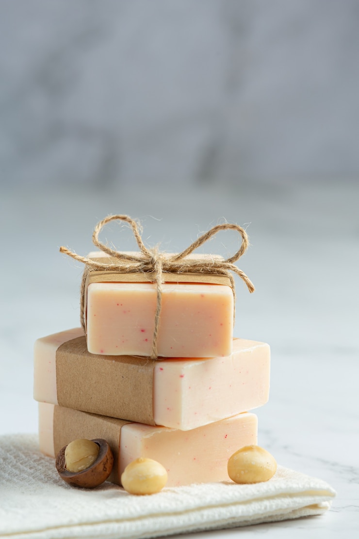 Photo gratuit traitement de soin de la peau au savon de macadamia