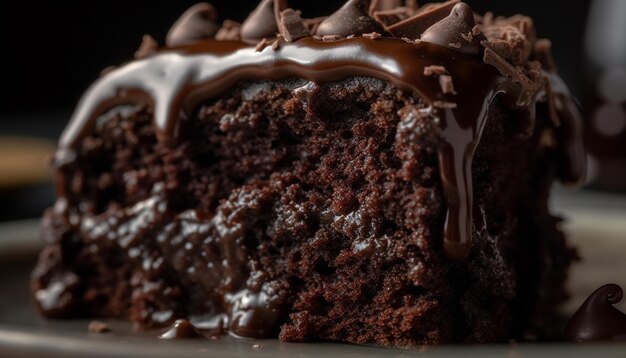 Tranche de gâteau au chocolat gourmande avec glaçage au fudge et baies fraîches générées par l'IA