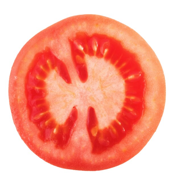 Tranche de tomate isolée, vue de dessus