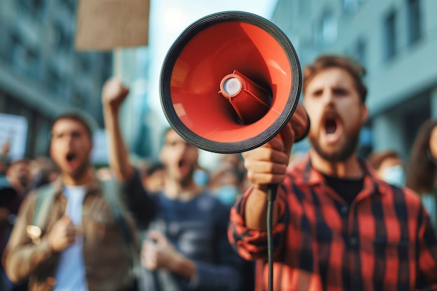 Photo gratuite travailleur protestant pour ses droits au travail